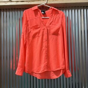 Express Fluorescent orange, sheer button-down top‎